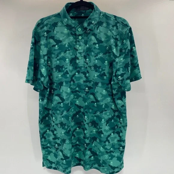G/FORE Golf Polo Mens Large Green Camo Skull & T's Performance Shirt Luxury